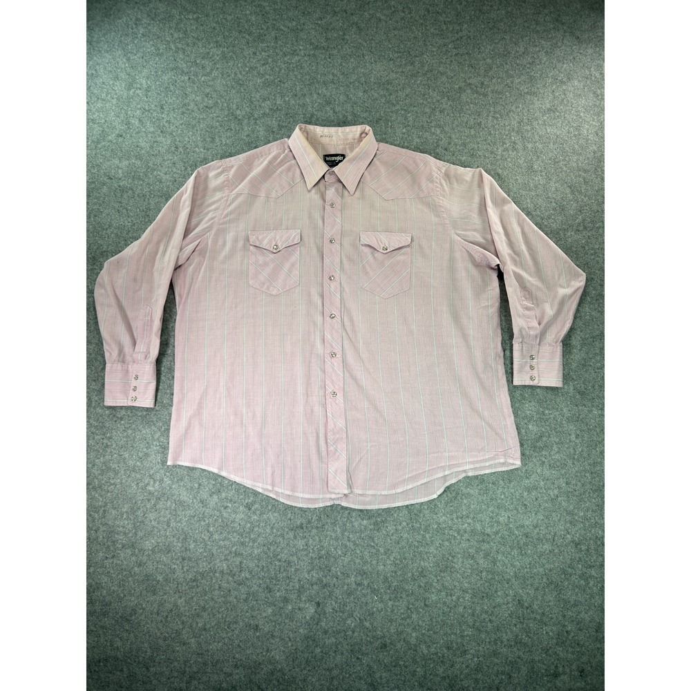 Vintage Wrangler Shirt Mens 19-35 Cowboy Cut Big Mans Fit Stripe Pearl Snap
